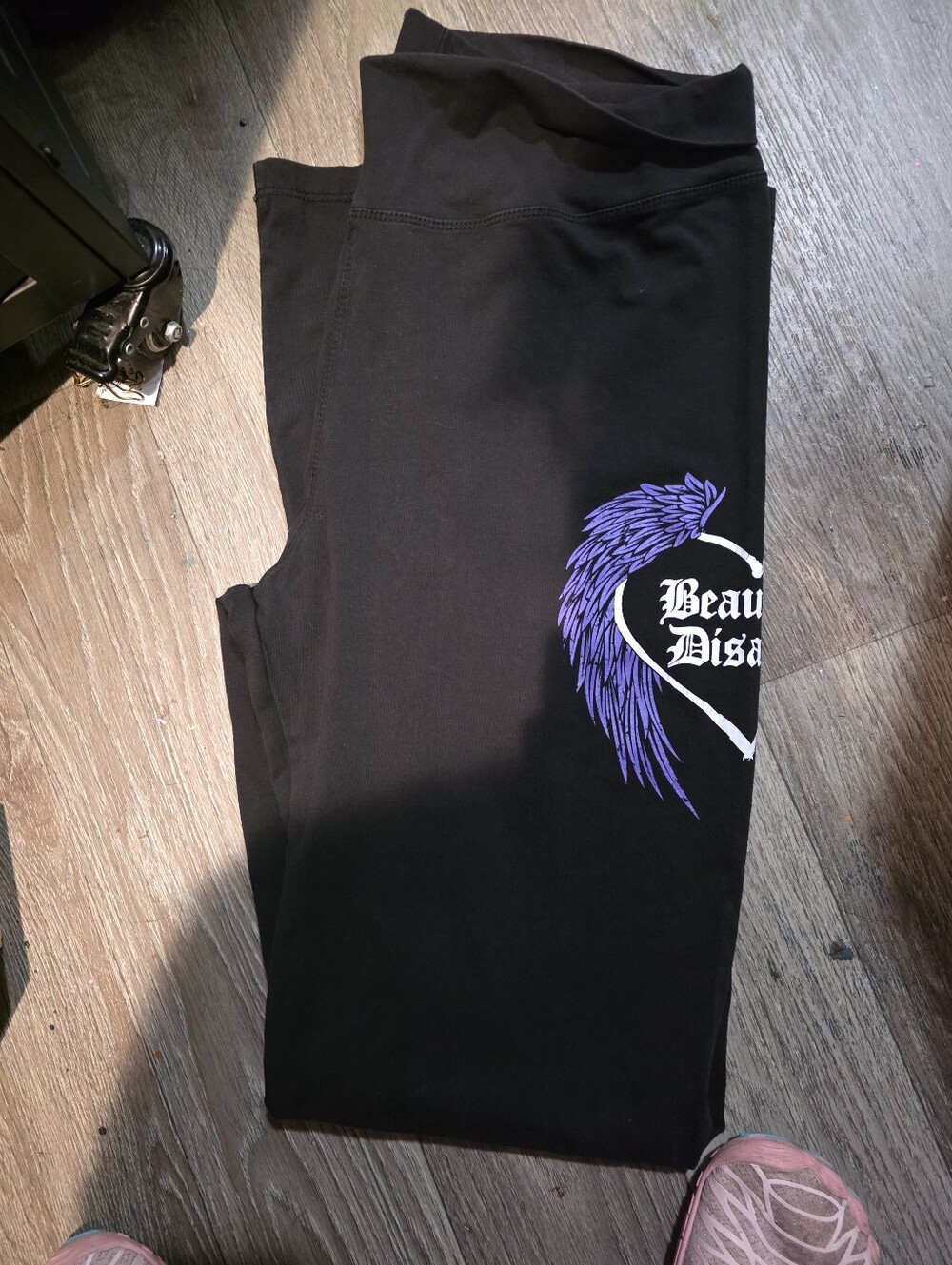 Women’s Black Wide Leg Pants with Purple Wing Graphic Beautiful Disaster